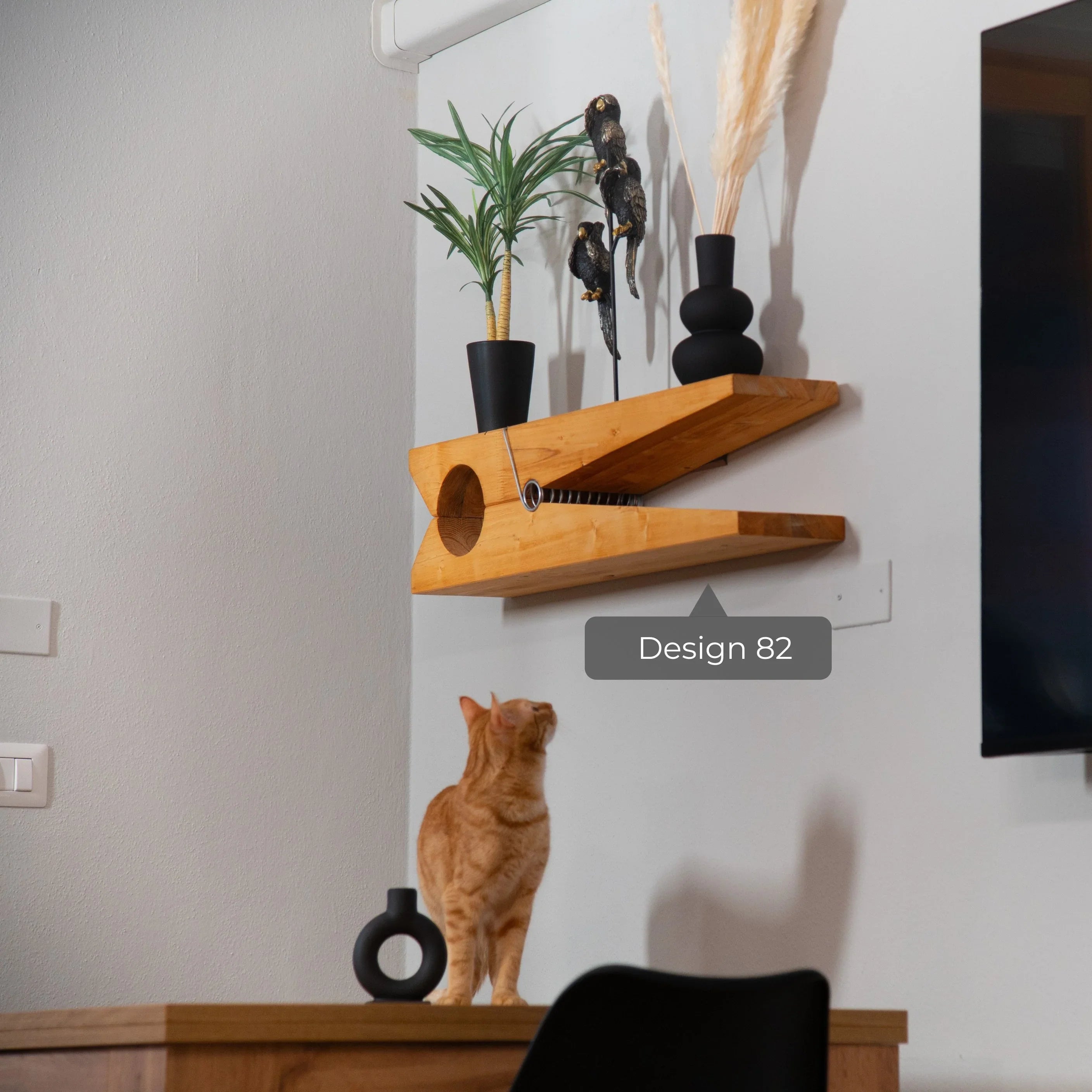 Mensola Design 82-molletta gigante -Mensola artigianale in legno