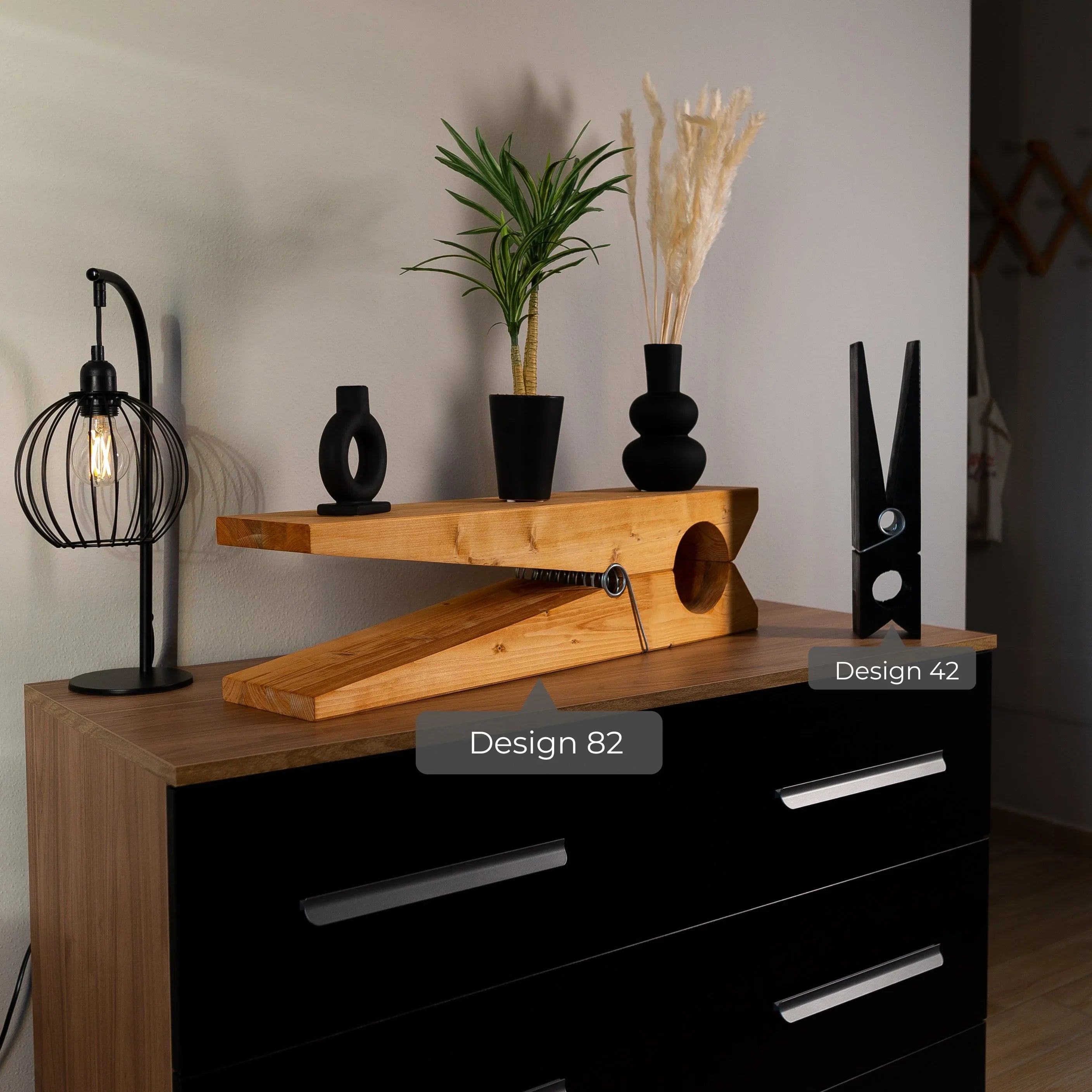 Mensola Design 82-molletta gigante -Mensola artigianale in legno