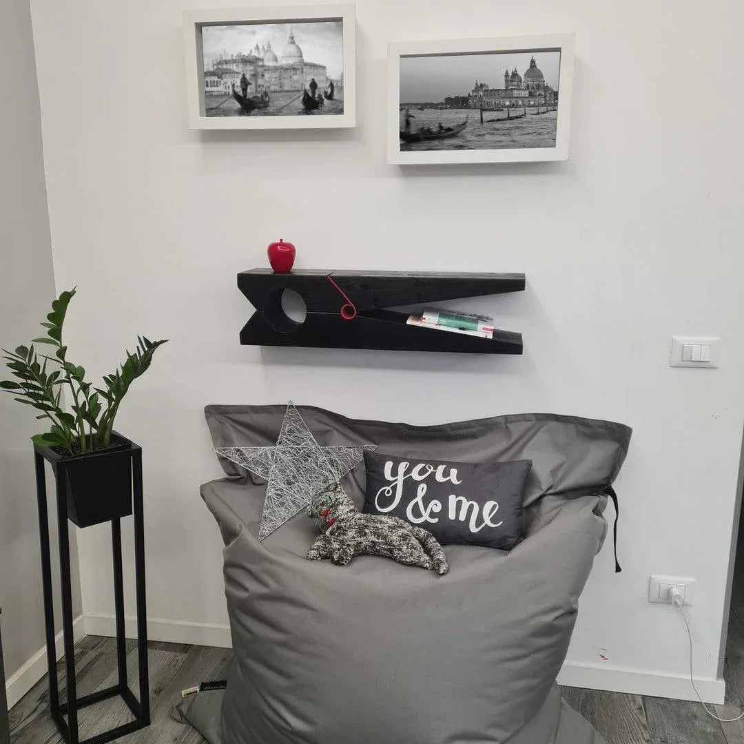 Mensola Design 82-molletta gigante -Mensola artigianale in legno