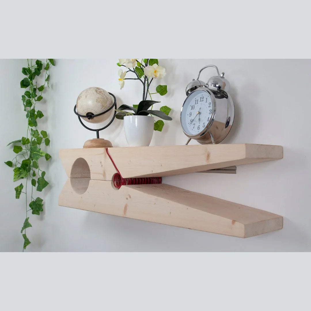 Mensola Design 82-molletta gigante -Mensola artigianale in legno